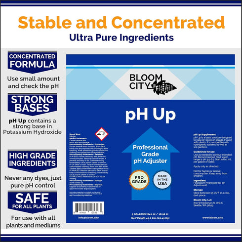 1/2 (8 oz) Bloom City Professional pH Up Liquid Fertilizer, Pint