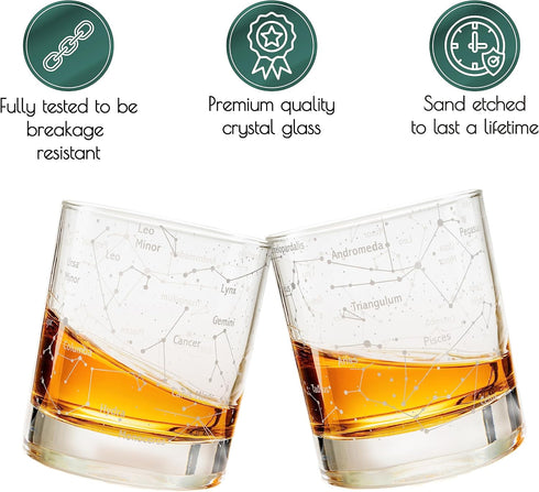 Greenline Goods Whiskey Glasses Set of 2 – Northern Summer Sky & Astronomy Constellations, 10 Oz