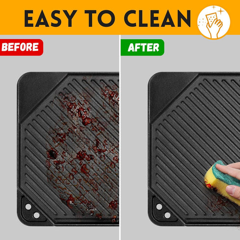 GGC Cast Iron Reversible Griddle, Double-sided Griddle Pan for Indoor and Outdoor Cooking, 20 x 10.5