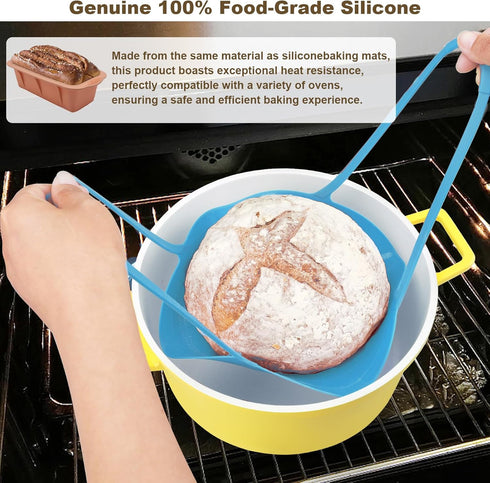 Silicone Sling Bread Dutch Oven: Mutilife Non-Stick & Easy Clean Reusable Baking Mat (Beige & Blue) by Mutilife