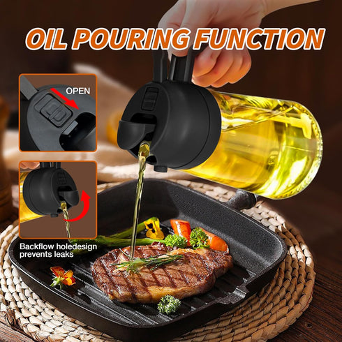 16oz/470ml Oil Sprayer for Cooking - 2 in 1 Olive Oil Dispenser Bottle, Premium Glass Oil Mister for Air Fryer, Salad,