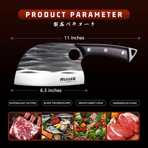 Huusk Knives from Japan, Upgraded Serbian Chef Knife with Sheath, Heavy Duty Butcher Knife for Outdoor Cooking