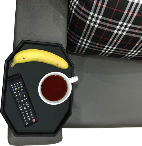 Clip-On Armrest Table for Sofa - Black Food Grade Plastic Organizer