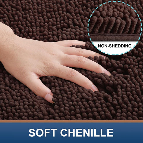 Smiry Chenille U-Shaped Toilet Bathroom Rugs - Soft Absorbent Non-Slip Contoured Mats, Machine Washable (Brown)