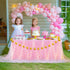 14FT Pink Tulle Table Skirt for Rectangle or Round Tables Ruffle Tulle Tutu Cloth Desk Table Skirt with LED Lights