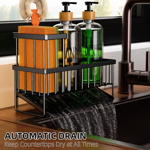 Set 2 Pack 16.9oz Set Cisily Kitchen Dish Soap Dispenser with Black Sponge Holder and Clear Glass, Dish Soap Dispensers
