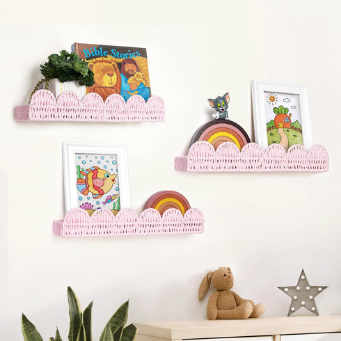 AELS Scalloped Nursery Bookshelf, Set of 3, Picture Ledge Shelf for Wall