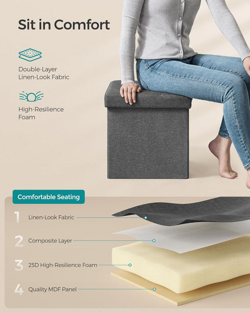 15 Inches 660 lb, ULSF27Z SONGMICS Storage Ottoman, Foldable Small Ottoman Foot Rest, Foot Stool, Cube Ottoman