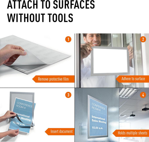 Durable Duraframe Self-Adhesive Magnetic Frame, Silver Tabloid Size 11" x 17", Pack of 2