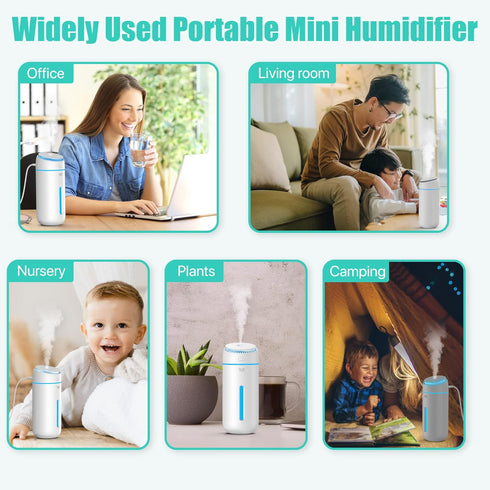 400ML Small Humidifiers for Bedroom Nightstand - USB Cool Mist Humidifier, Easy Clean Travel Mini Portable