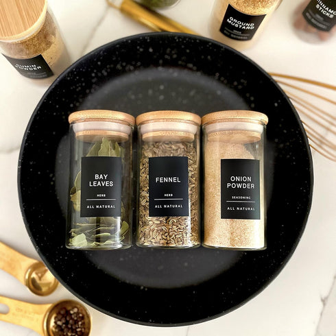 160 Spice Jar Labels, Minimalist Matte Black Stickers for Kitchen & Pantry Organization