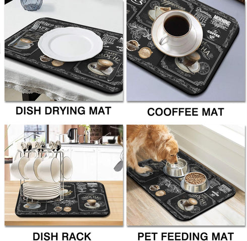 Fun Coffee Mat 23inx15in,Coffee Bar Mat for Countertops,Absorbent Hide Stain Anti-Slip Coffee Bar Accessories Fit Under Coffee Machine Mat,dish Drying Mats for Kitchen by Kuyig Home