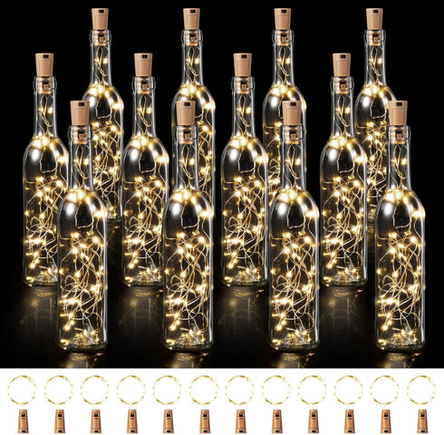 Rtteri 12 Sets Small Empty Wine Bottles with Cork Lights Centerpiece and