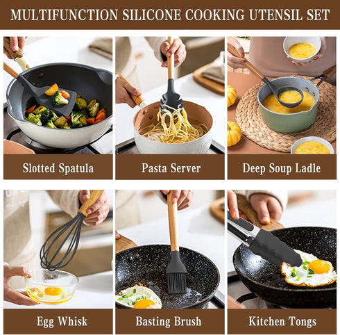 Umite Chef Kitchen Cooking Utensils Set, 33 pcs Non-stick Silicone Spatula Set with Holder, Heat Resistant Gadgets