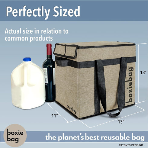 2 Boxiebag Reusable Grocery Bag (Single) Durable Reusable Shopping Bag Box. Insulate, Stand Up, Stay Open, Fold Flat