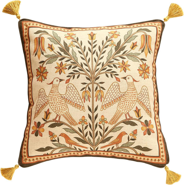 bilin gaier Square Brown Throw Pillow Covers,Floral Farmhouse Yellow Birds Flower Pattern