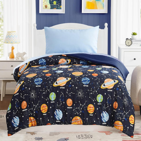 Set 4 Set Toddler Bedding - Pieces Toddler Comforter for Kids Boys, Glow in The Dark Space Bed in A Bag with Sheets