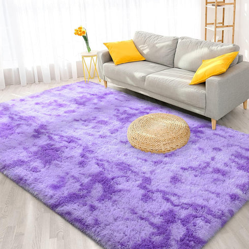 5x8 FlyDOIT Purple Tie-Dyed Large Rugs for Living Room, Feet Shaggy Rug Fluffy Throw Carpets, Ultra Soft Plush Modern