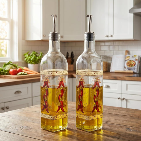 17 oz Set 2 2 Packs Topadorn Olive Oil Dispenser Bottle for Kitchen, Pcs Glass Oil Dispenser Bottle with Stainless