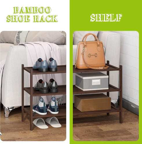 3-Tier Closet BMOSU Bamboo Shoe Rack Premium Stackable Shoe Shelf Storage Organizer for Hallway Living Room Entryway