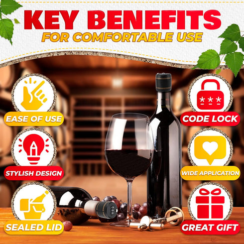 3 Pcs Wine Bottle Lock Cap - 1-1.1in Soda Lock Cap Liquor Bottle Locking Caps for Password Bottle Security