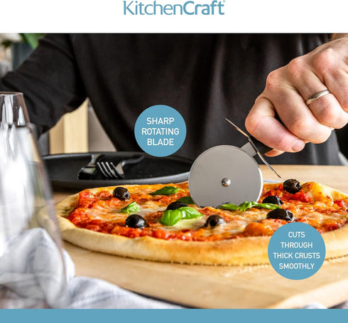 KitchenCraft Pizza Cutter Wheel, Stainless Steel, 20 cm, with Nylon Handle