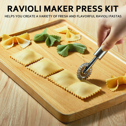 Set 8 1.85" Ravioli Maker Press, Ravioli Press Mold - Squares Ravioli Stamp Maker Cutter with Wood Rolling Pin