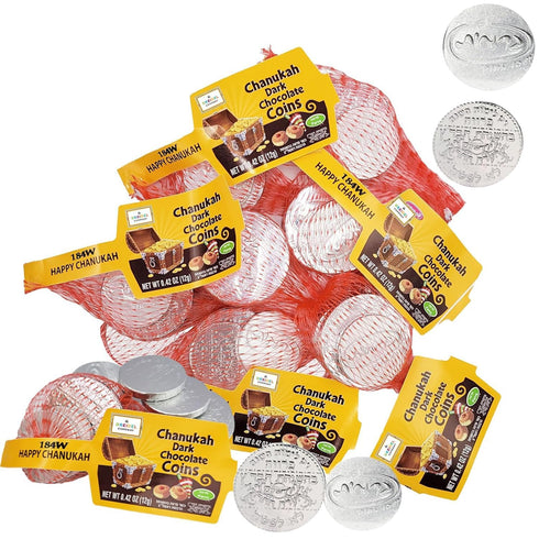 48-Mesh (Pack 48) The Dreidel Company Chocolate Coins - Bags Dairy Free - Dark Chocolate - Made in Israel, Kosher Parve