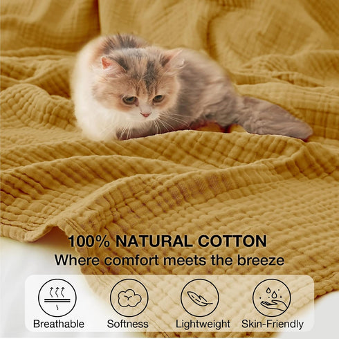 Kozyhvn 100% 50"x 70", 6 Summer Cotton Muslin Blanket Large Layers Breathable and Lightweight Cotton Throw Blankets