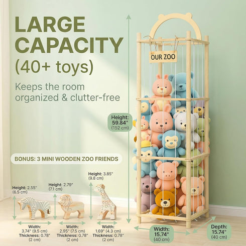 Sortivo 3 Set, 60In Stuffed Animal Storage & Organizer with Animal Figurines Large Capacity Stuffy & Plushies Storage