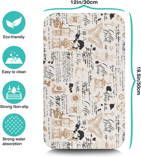 Coffee Bar Mat 19inx12in, Absorbent Anti-Slip Coffee Mat for Countertops, Fits Under Coffee Machine, Kitchen Dish