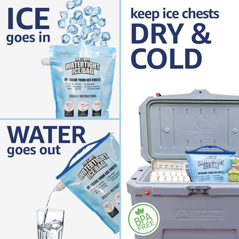 2 Large Leakproof Ice Bags. The original reusable Ice Pack for Coolers - Drop in Cubed Ice & Make Cold, Dry Freezer Packs for Coolers - Drink your ice when it melts. by Ice Lock
