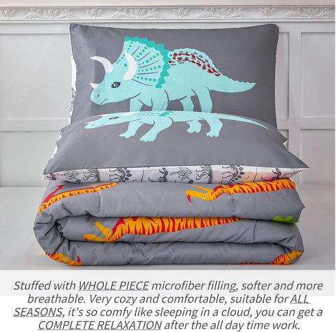 Set Sets 3 RYNGHIPY Dinosaur Kids Comforter Cartoon Dinosaur Bedding for Boys Pieces Full Microfiber Comforter