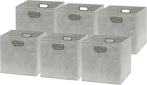 Simple Houseware 6 Pack Printing Fabric Cube Storage Bin with Handle - Gray