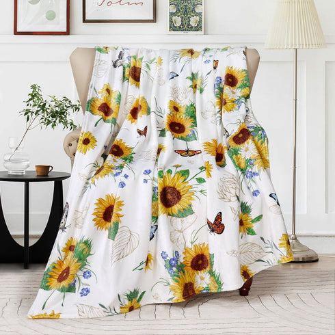 Cozy 60" 80" Sunflower Throw Blanket Ultra Soft Butterfly Floral Blanket Flannel Fleece Bed Blanket Lightweight Fuzzy