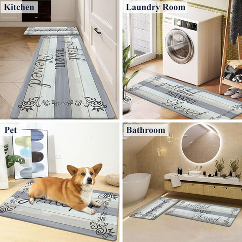 HEBE Anti Fatigue Kitchen Mat Set of 2, Non Slip Cushioned Kitchen Mats for Floor, Waterproof Farmhouse Rugs