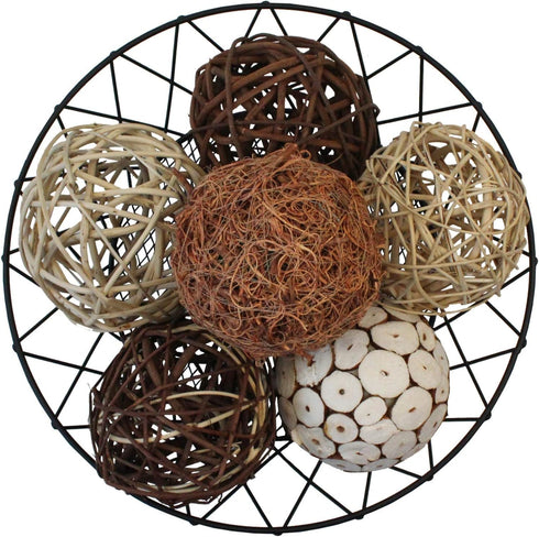 Blue Donuts Decorative Balls, Assorted Rattan Wicker Balls for Centerpiece Bowl Fillers, Pack of 6