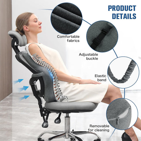 Adjustable Lumbar Support Pillow for Office Chair, Memory Foam Back Cushion for Chair/Car/Sofa/Plane (Darkgray)