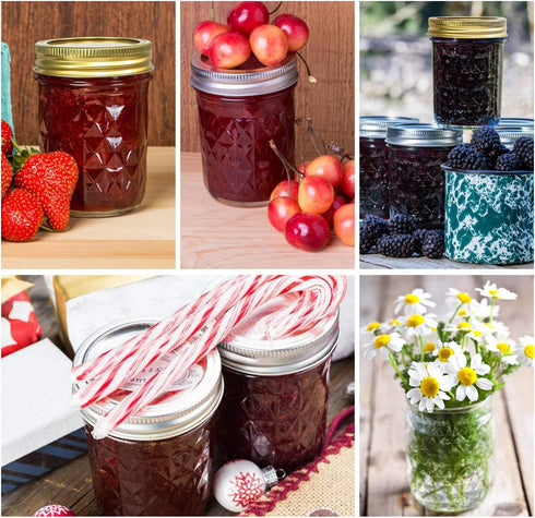 8 oz, 24 Pack 8 oz SPANLA Mason Jars Canning Jars Half Pint Glass jars with Regular Lids and Bands, Small Mason Jars