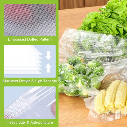 Bonsenkitchen Vacuum Sealer Bags - 6 Pack, 3 Rolls 11" x 20' + 3 Rolls 8" x 20' BPA Free Food Storage Bags