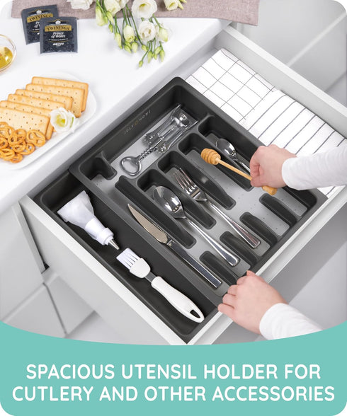 JULY HOME Expandable Kitchen Drawer Organizer, Plastic Flatware Drawer Organizer/Utensil Holder, Multipurpose