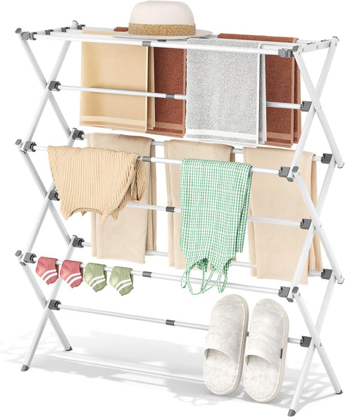 APEXCHASER Drying Rack Clothing - 3 Tier Metal Clothes Drying Rack Collapsible,