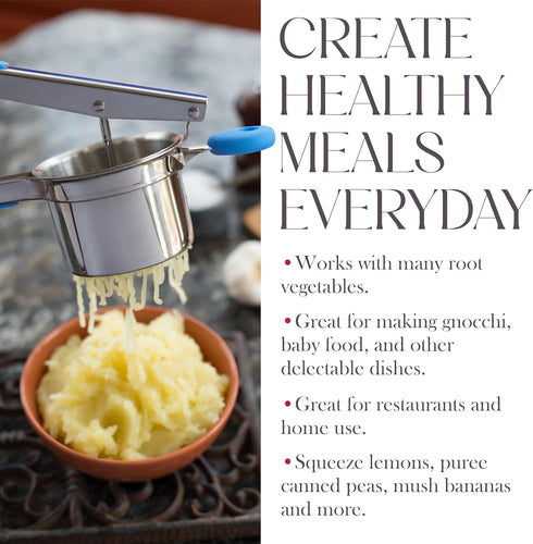 Bellemain Potato Ricer 15 oz with 3 Interchangeable Discs, Stainless Steel Potato Masher Kitchen Tool (Blue)
