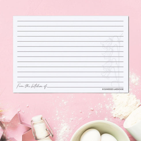 Recipe Cards 4x6 Set of 50 Floral Recipe Cards - Thick Pure White Cardstock for Bridal Showers and Weddings