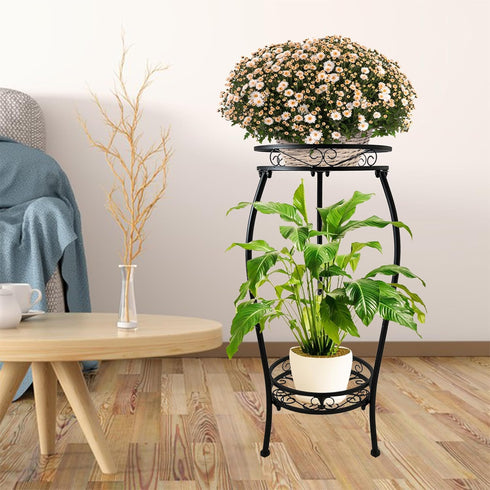 2 26.6" CASIMR Tier Plant Stand Indoor Outdoor, Tall Metal Potted Holder Rack Multiple Flower Pot Stand Heavy Duty