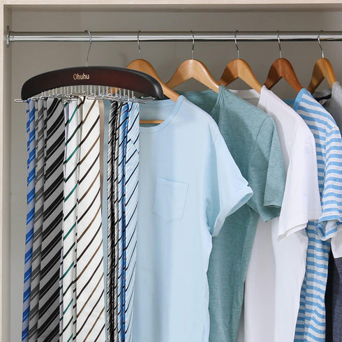 Ohuhu Tie Rack Hanger for Closet, 2 Packs 24 Folding Hooks Wooden Tie Holder Organizer, Walnut