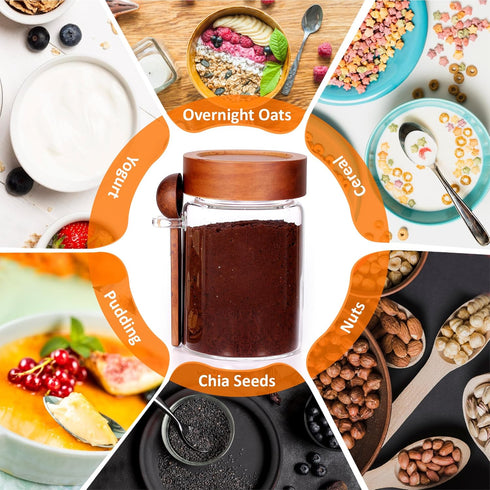 MOLADRI 18 oz/550 ml 4 Pack Glass Storage Canister with Airtight Wooden Lid, Clear Small Decorative Container Jar