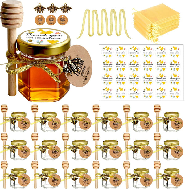 Ahhute Honey Jar, Mini Honey Jars with Dipper, Glass Honey Pot Baby Shower