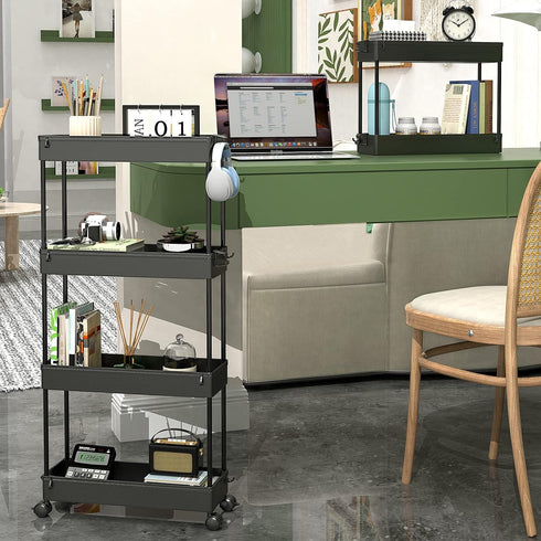 SPACEKEEPER Slim Rolling Storage Cart, 4 Tier Bathroom Organizer Mobile Shelving Unit for Kitchen, Bathroom, Craft,