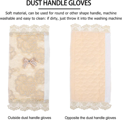 SOLUSTRE 4pcs Refrigerator Handle Gloves, Oven Handle Cover, Kitchen Appliance Accessories Fabric Beige Lace Protector